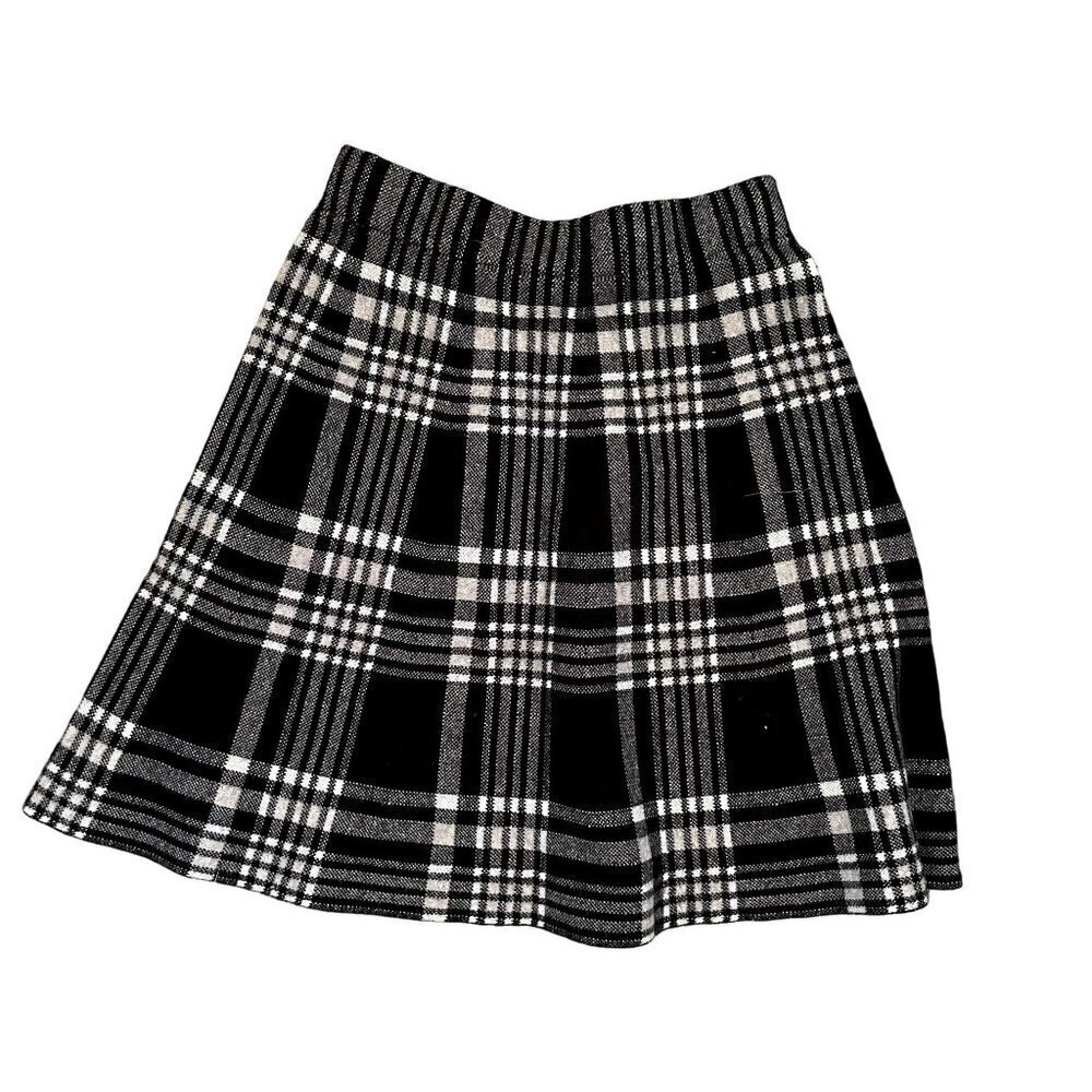 Nanette Lepore black and white checkered knit style circle skirt uniform NY chic